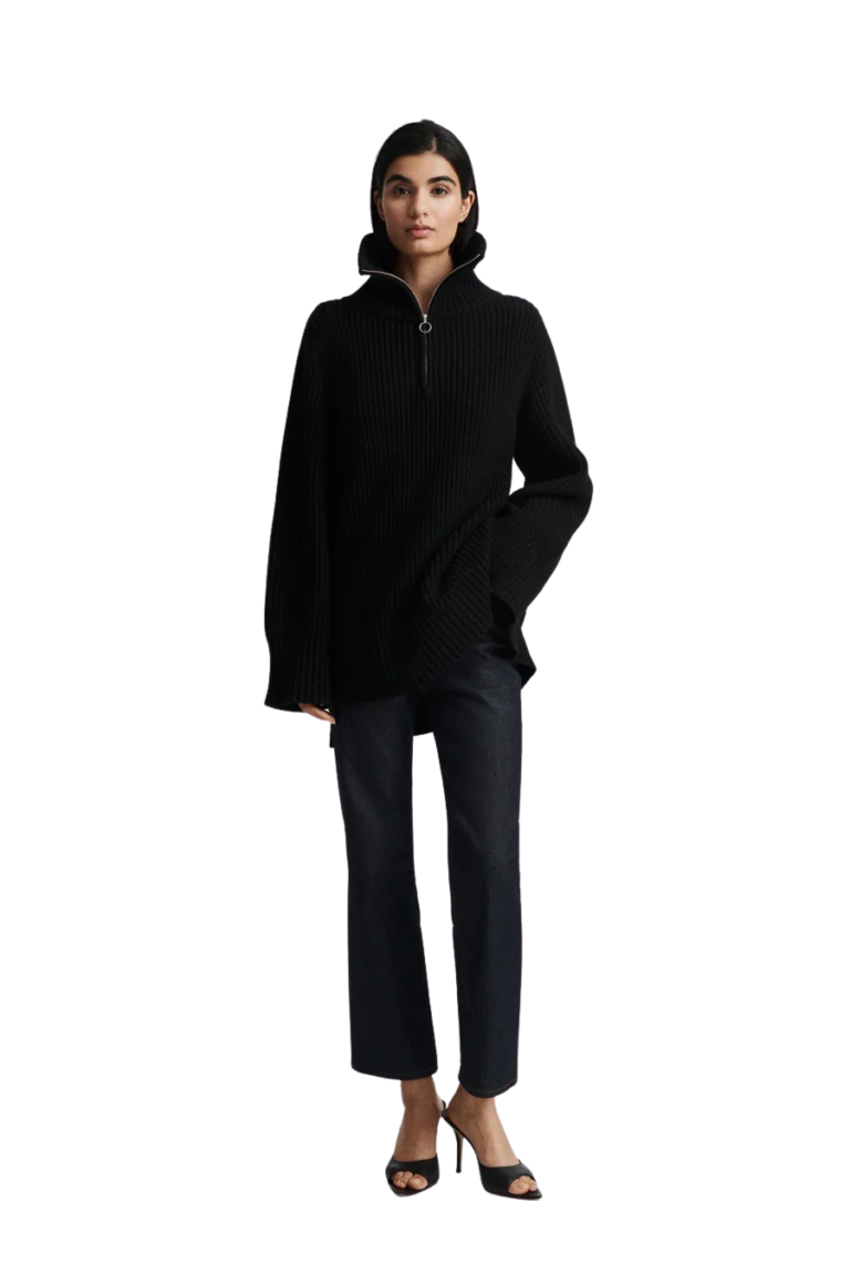 stylein-minimalistic-scandinavian-timeless-swedish-design-womenswear-women-wear-classic-alain-sweater-knitwear-wool-cotton-fw22-zipper-polo-black