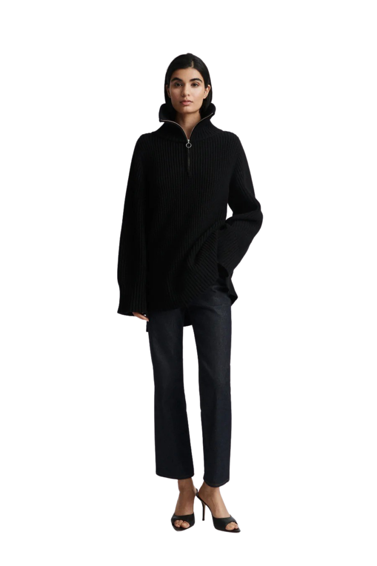 stylein-minimalistic-scandinavian-timeless-swedish-design-womenswear-women-wear-classic-alain-sweater-knitwear-wool-cotton-fw22-zipper-polo-black