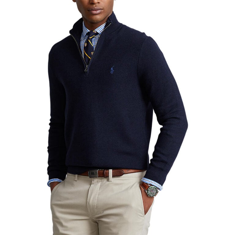 Polo Ralph Lauren MeshKnit Cotton QuarterZip Jumper Marine Follestad