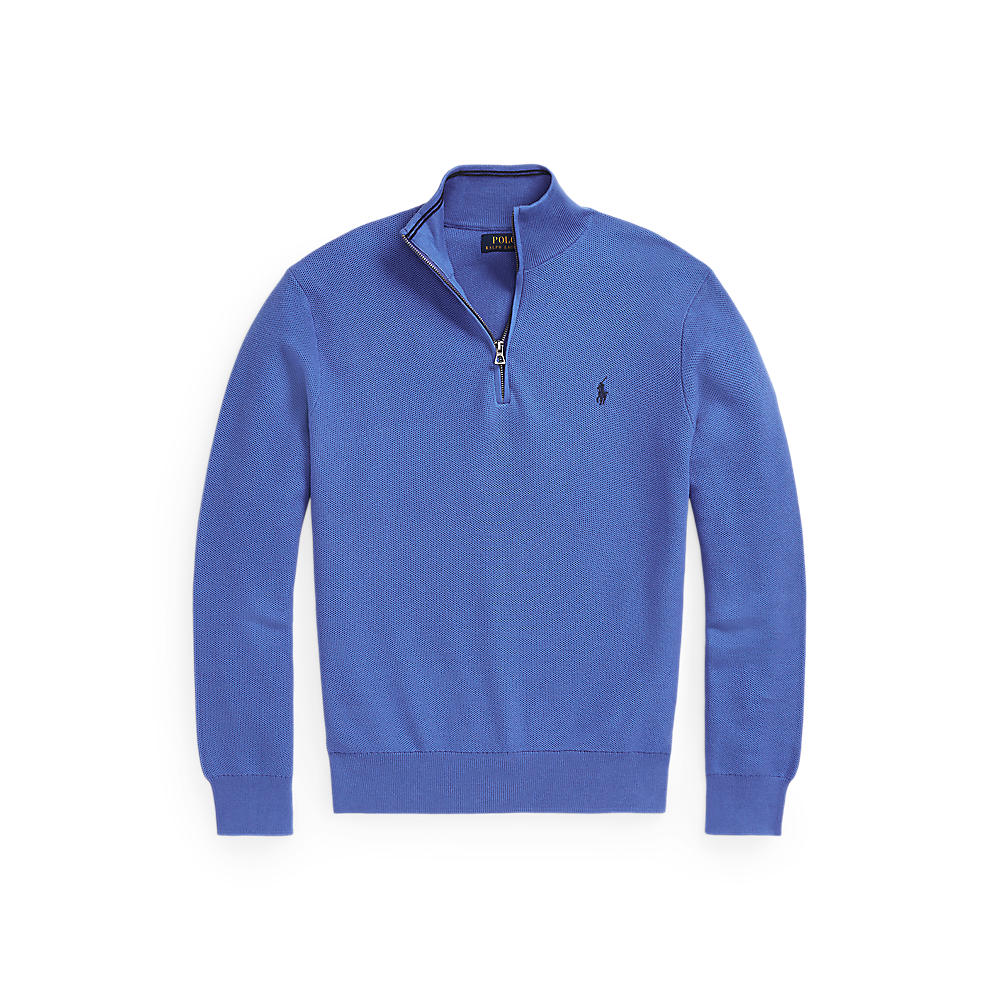 Polo Ralph Lauren MeshKnit Cotton QuarterZip Sweater Blå Follestad