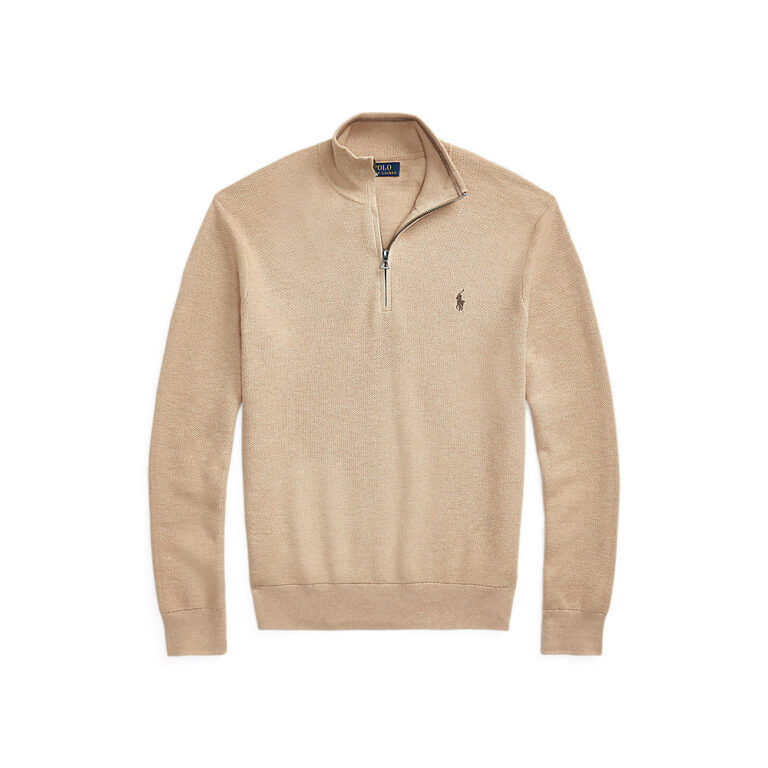 Polo Ralph Lauren MeshKnit Cotton QuarterZip Sweater Beige Follestad