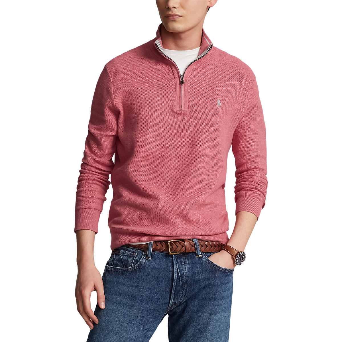 Polo Ralph Lauren MeshKnit Cotton QuarterZip Sweater Rød Follestad