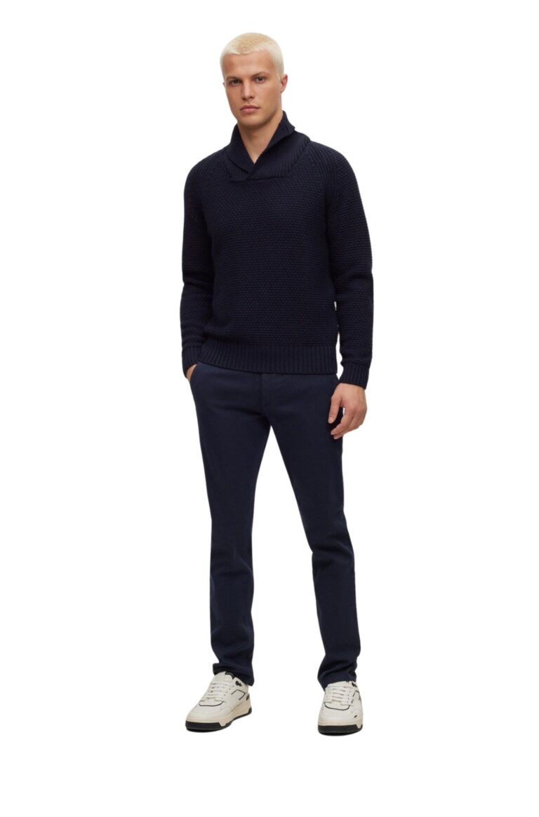 BOSS Orange Slim-Fit Trousers Follestad In Marine | Stretch-Cotton - Twill