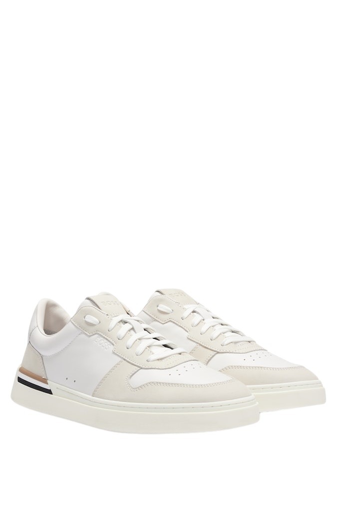 Chaussures BOSS Homme Clint - Tennis En Cuir Suédé, Semelle Cupsole, Couleur Open White120 - Pointure 47 EU