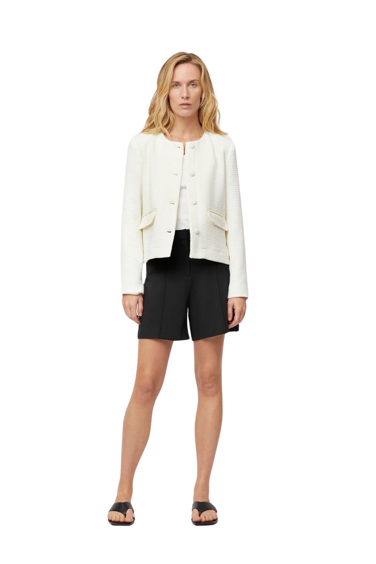 fwss_spring_2024_campaign_trine_hisdal_monaco_jacket_off_white_a-line_shorts_jet_black fwss_spring_2024_campaign_trine_hisdal_monaco_jacket_off_white_a-line_shorts_jet_black