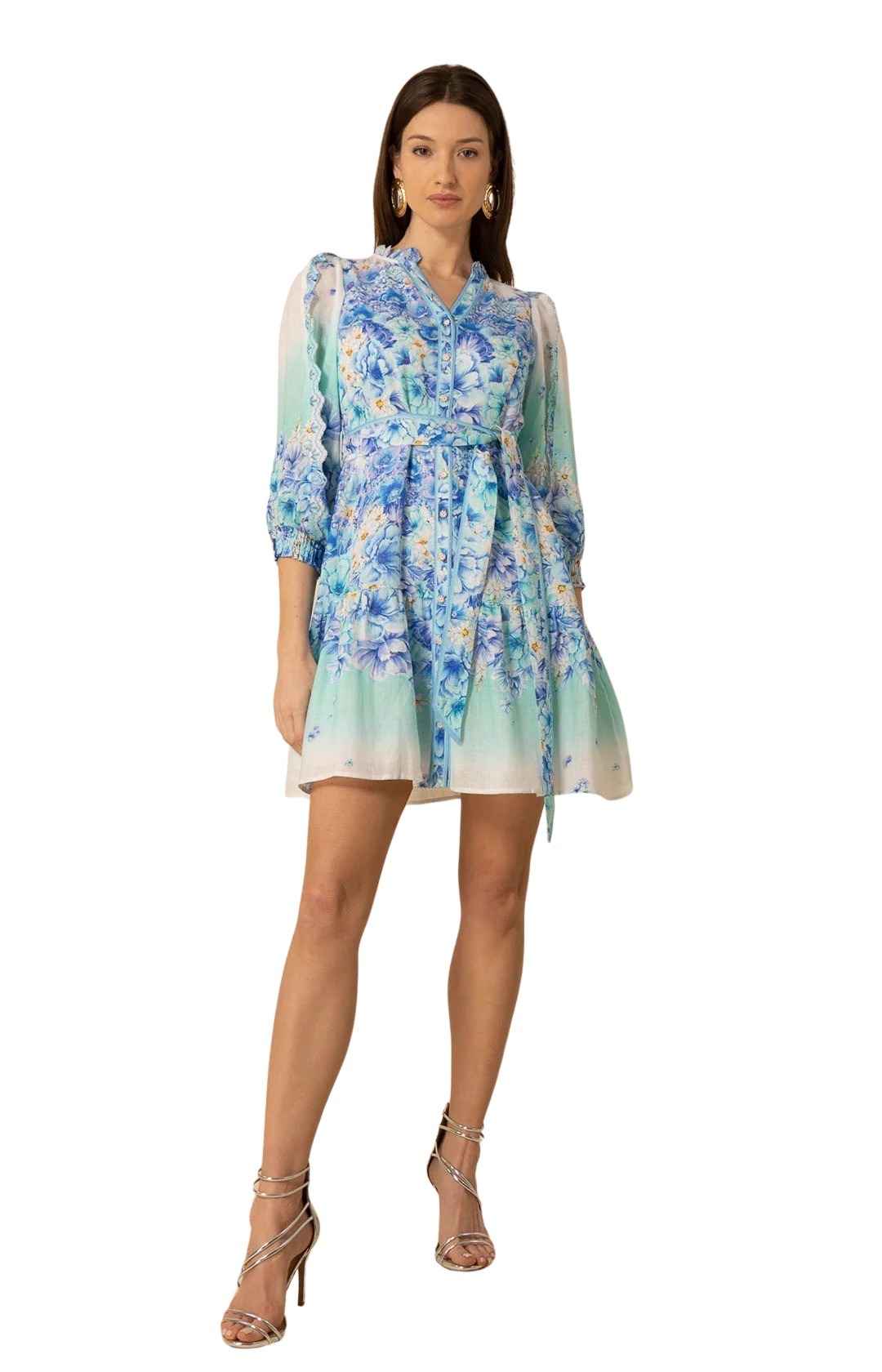 Hale Bob Ivory With Blue Patterned Kalia Dress 2YUD6060 IVR