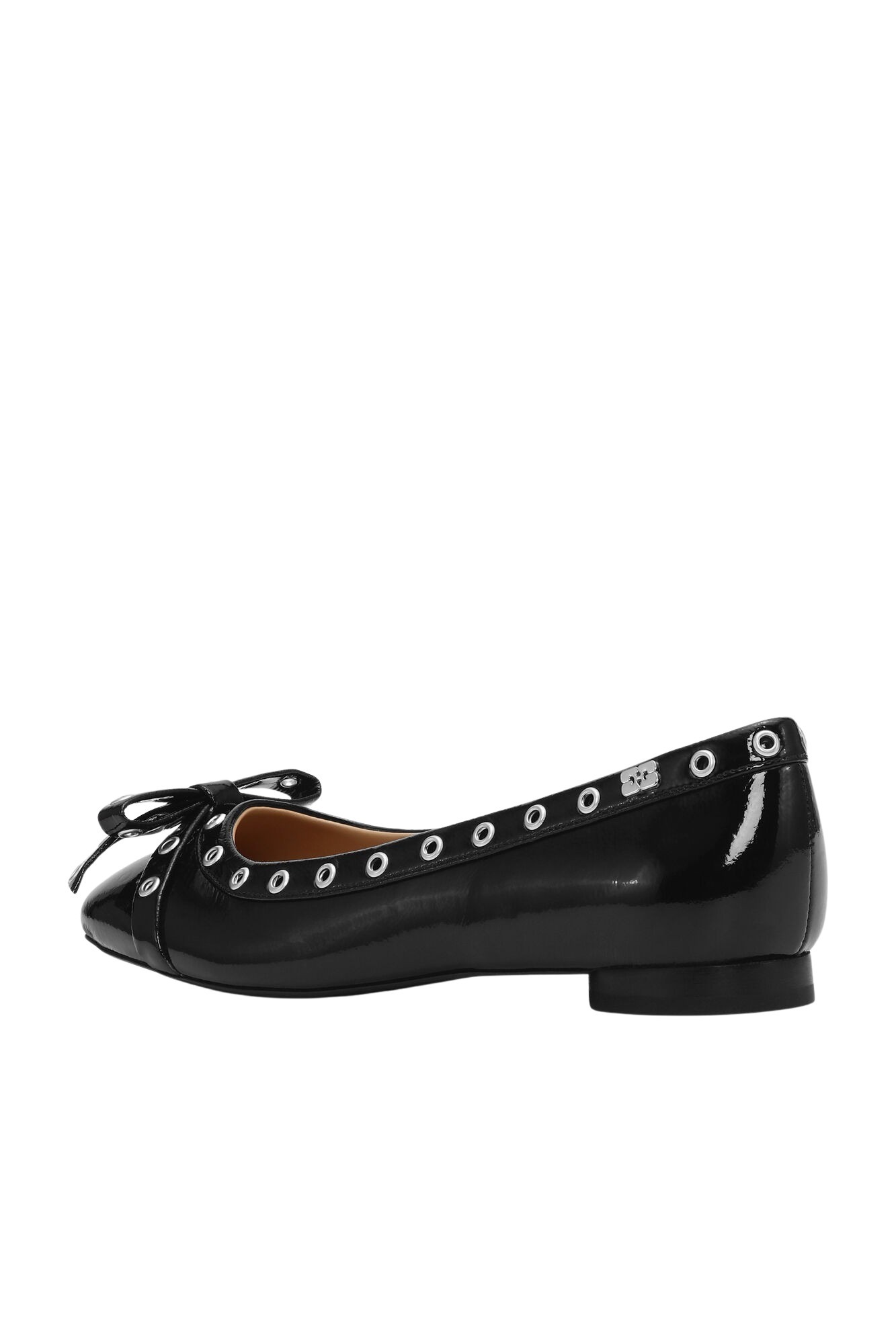 Ganni Eyelets Bow Ballerina Naplack - Sort | Follestad