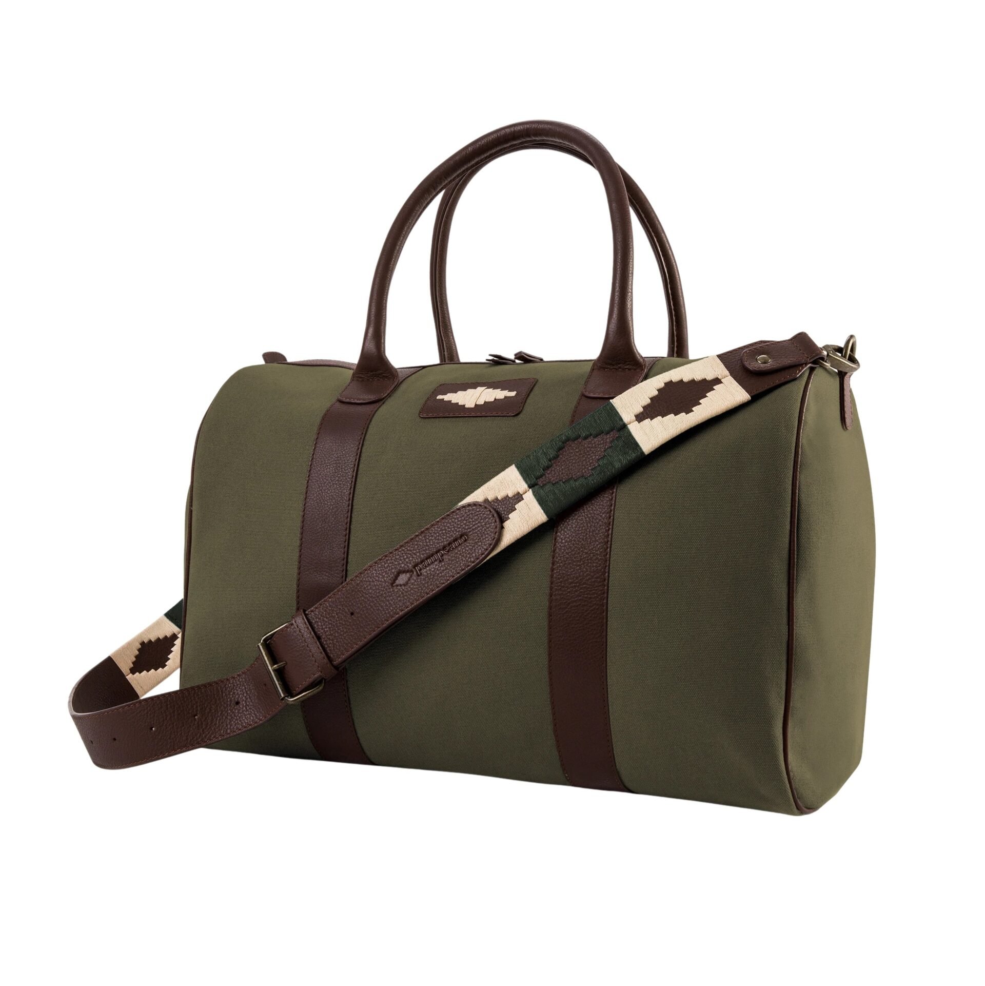 pampeano_argentine_new_forest_green_canvas_and_leather_varon_travel_bag_side_cream_diamond