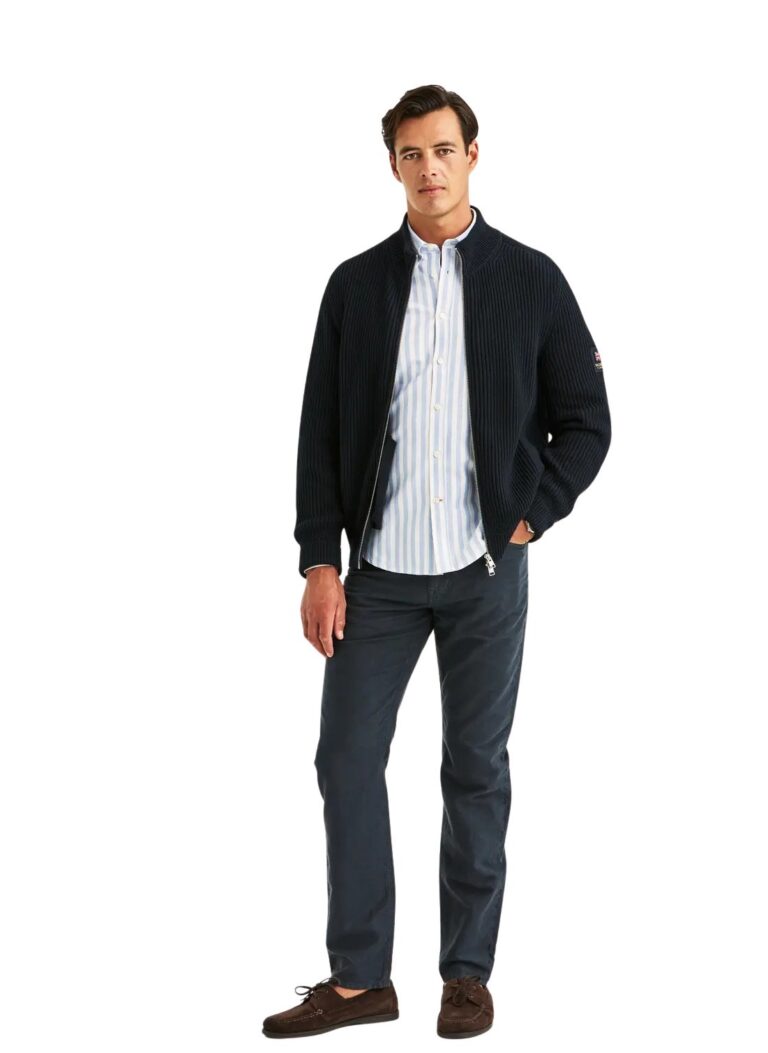 哲 Morris Stockholm Brenton Zip Cardigan - Marine | Follestad