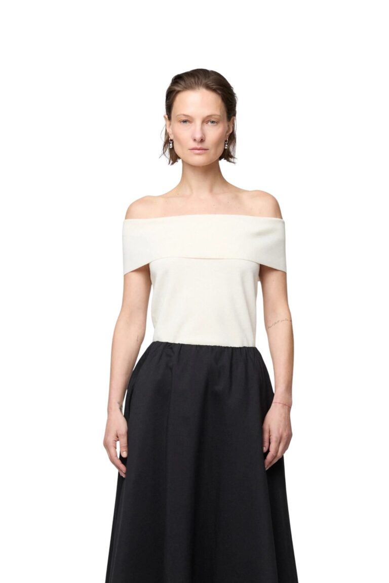 fwss_summer_26_compact_knit_off_shoulder_top_macadamia_vivienne_organza_skirt_jet_black