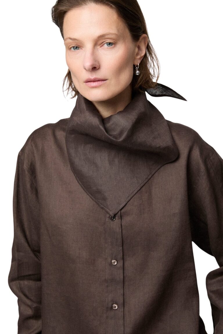 fwss_summer_26_linen_coastal_shirt_chocolate_brown_linen_poet_scarf_chocolate_brown_1
