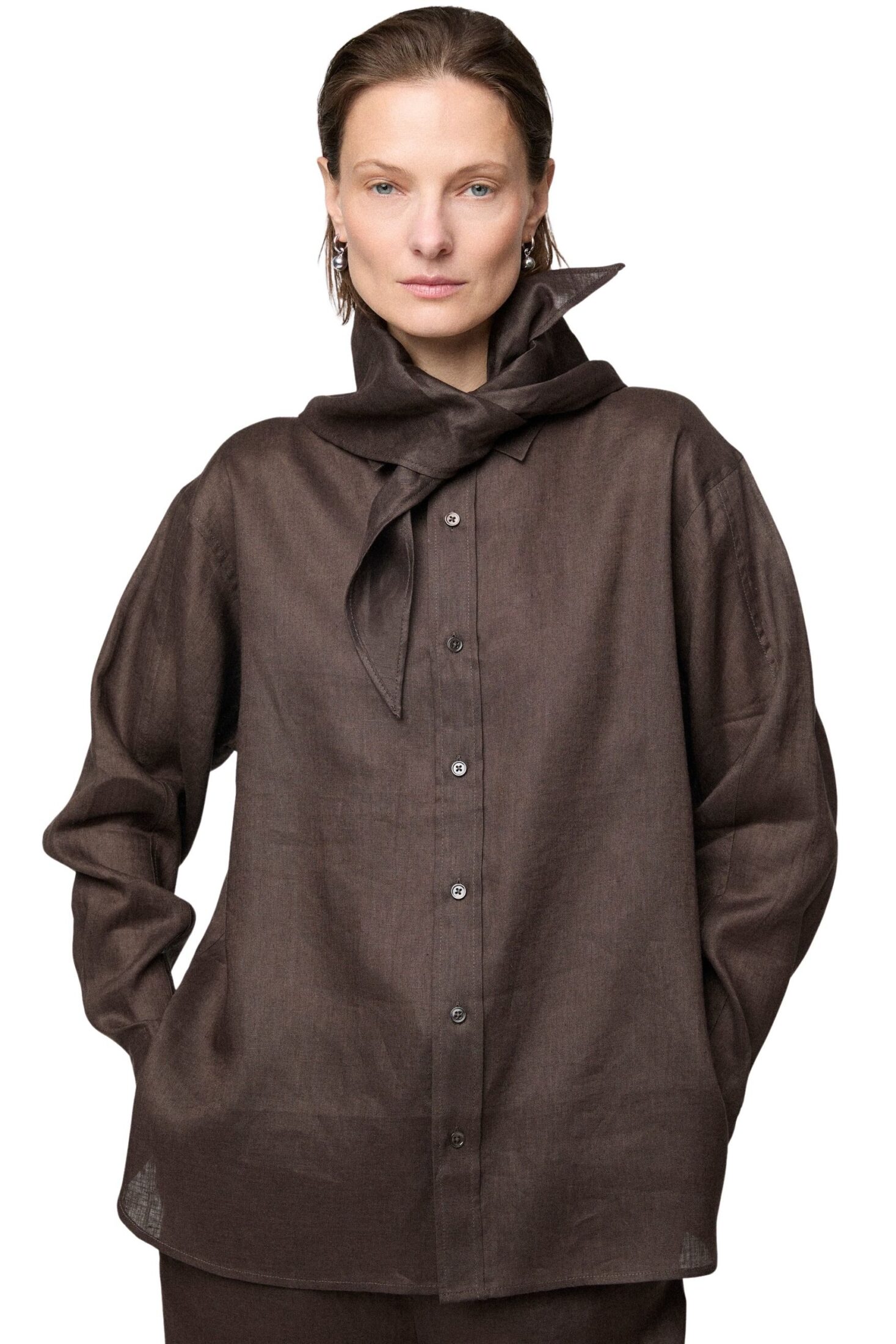 fwss_summer_26_linen_coastal_shirt_chocolate_brown_linen_poet_scarf_chocolate_brown_7b384a3a-e4ad-4367-aa38-6559d52906ab