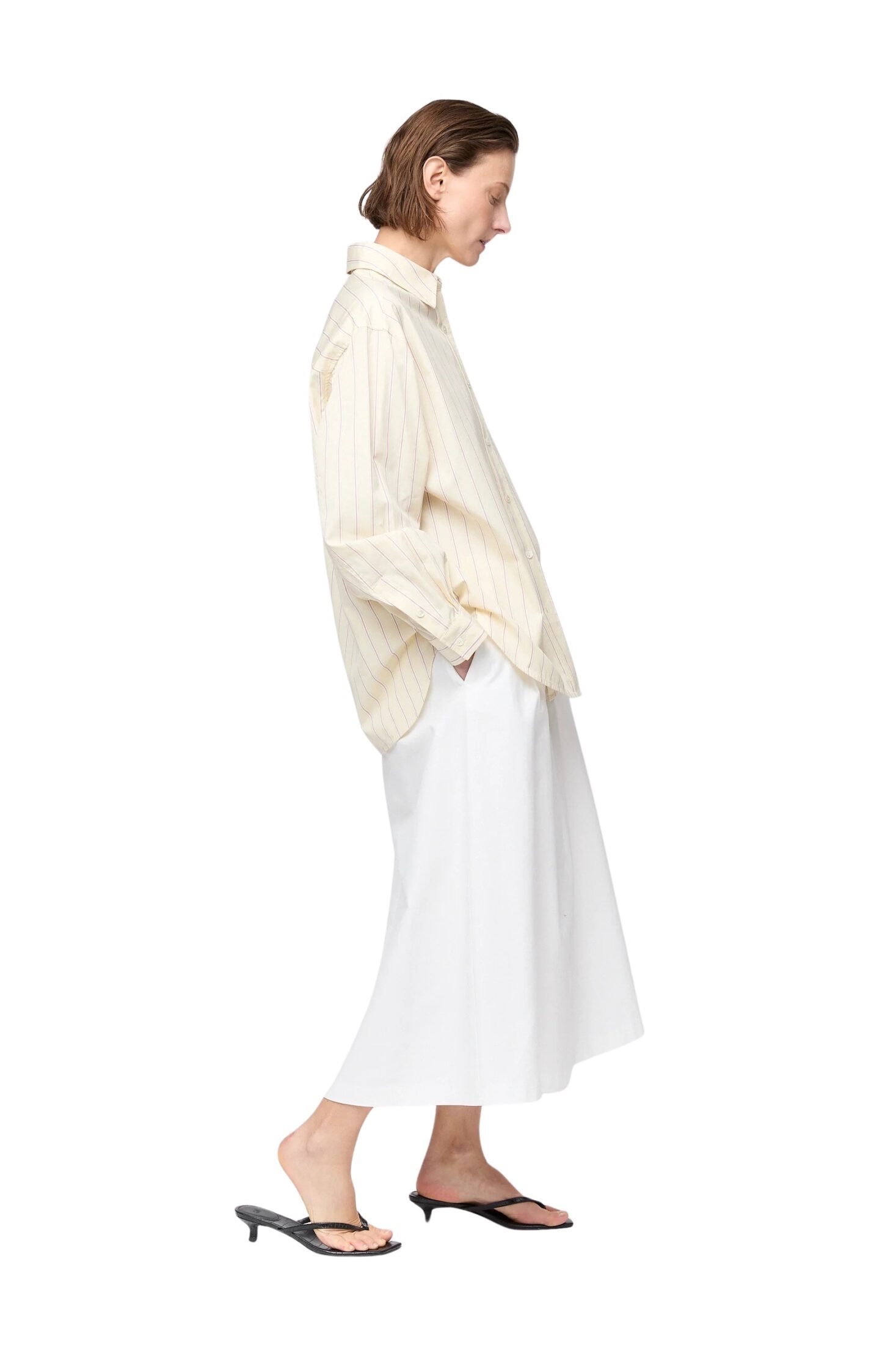 fwss_summer_26_poplin_workwear_shirt_yellow_and_tan_stripes_poet_pleat_skirt_off_white