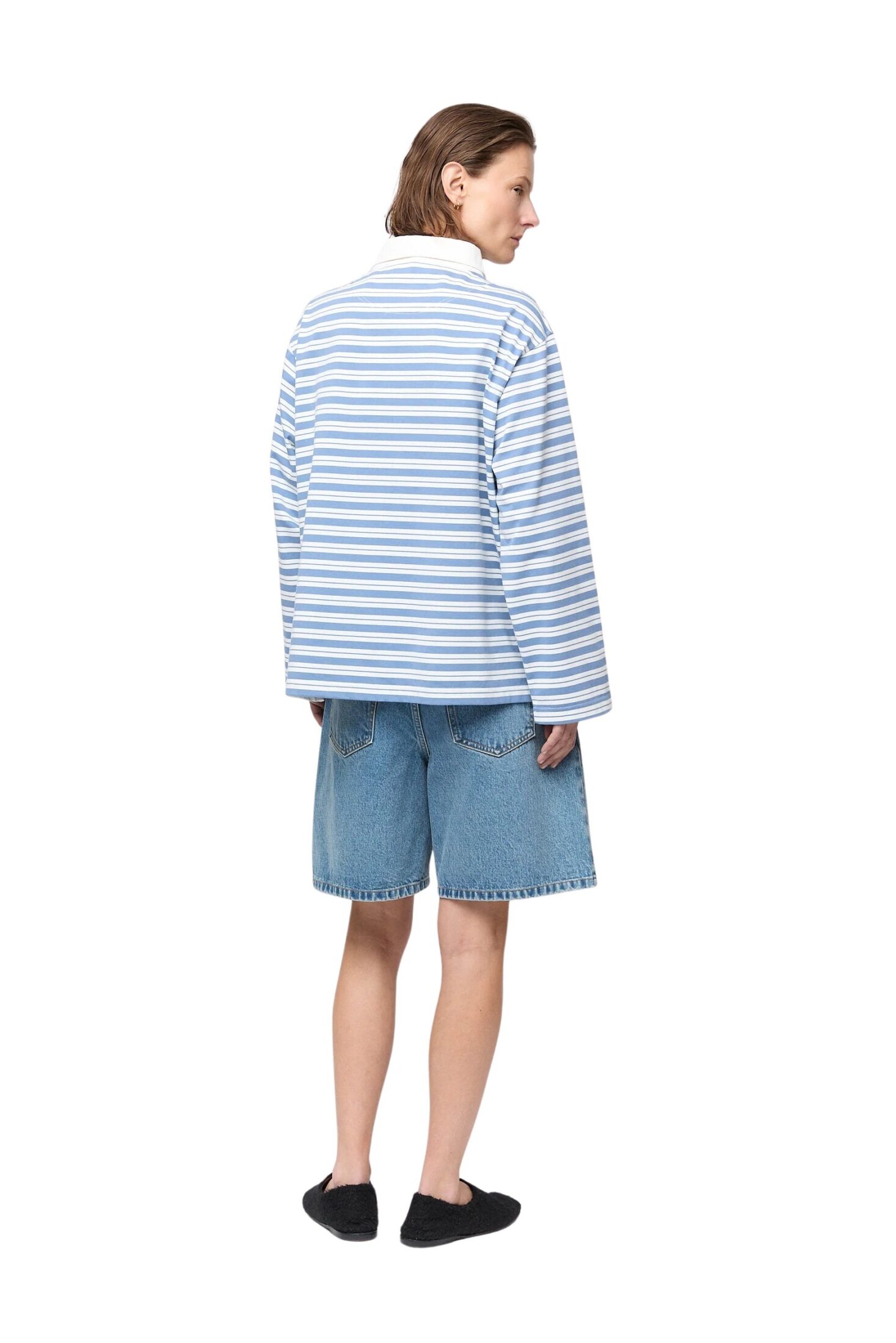 fwss_summer_26_rugby_top_powder_blue_and_cream_stripes_relaxed_denim_shorts_stonewashed_blue