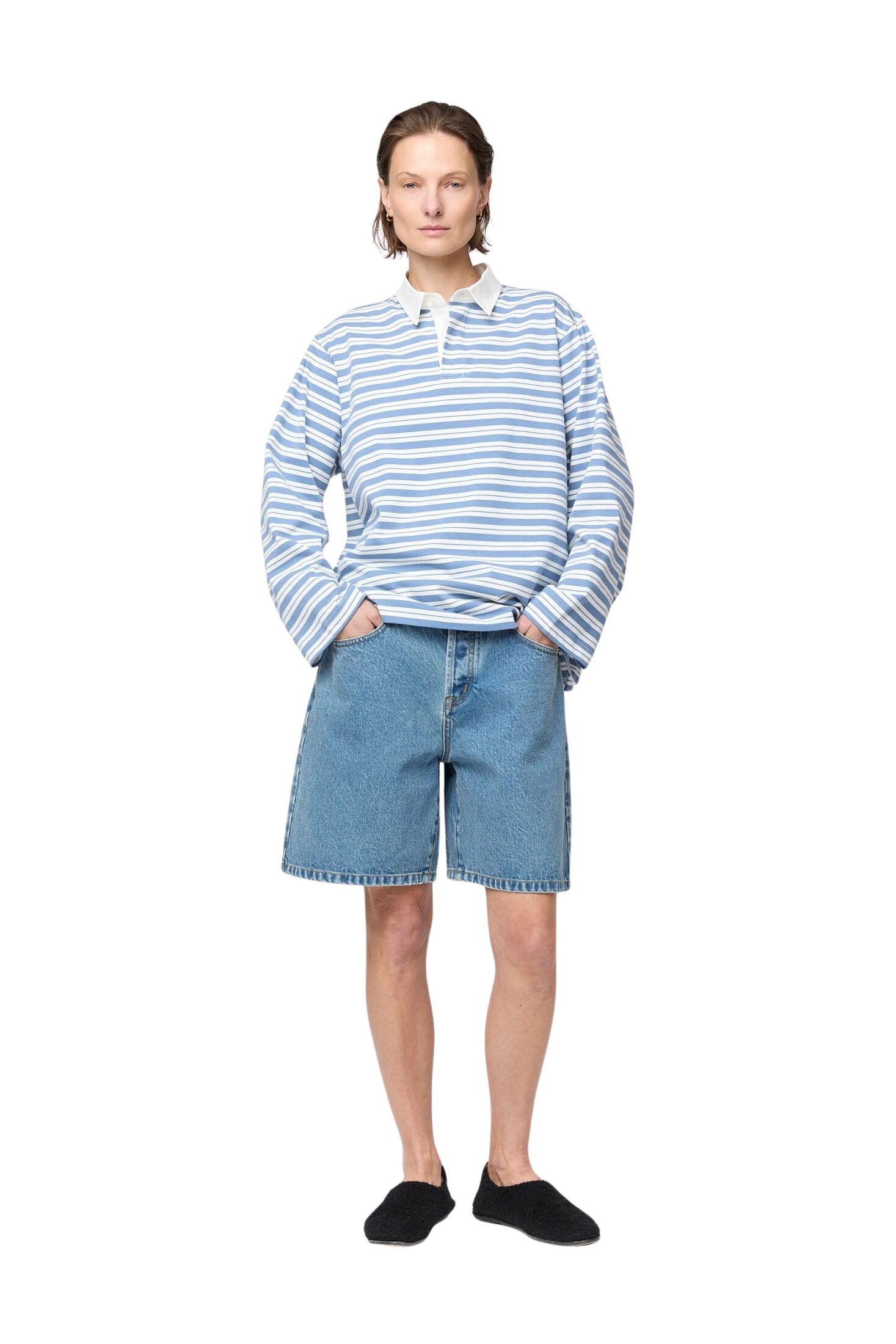 fwss_summer_26_rugby_top_powder_blue_and_cream_stripes_relaxed_denim_shorts_stonewashed_blue_1