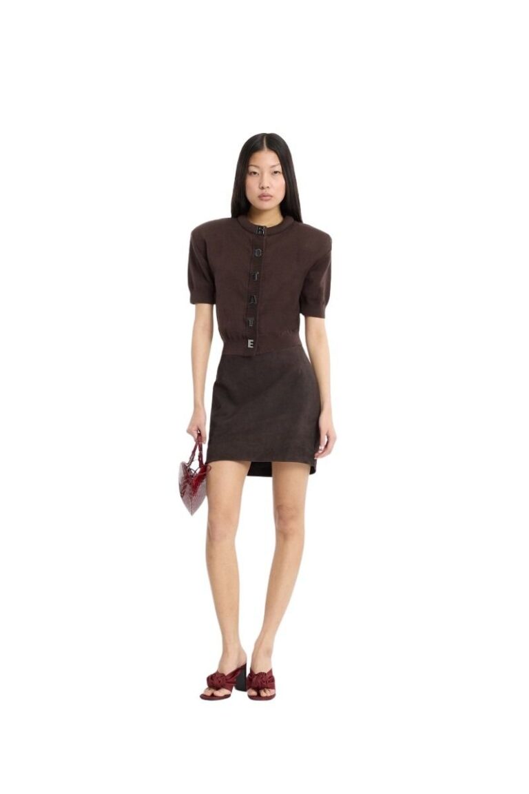 rotate_pf26__1161861667_firm_knit_ss_cardigan_mole_model_1161681111_suede_mini_skirt_ganache_model_3883_lr_1