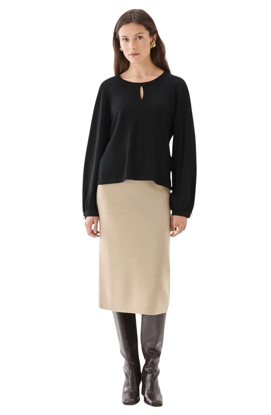 esme_top_black_and_majken_skirt_oat_front esme_top_black_and_majken_skirt_oat_front