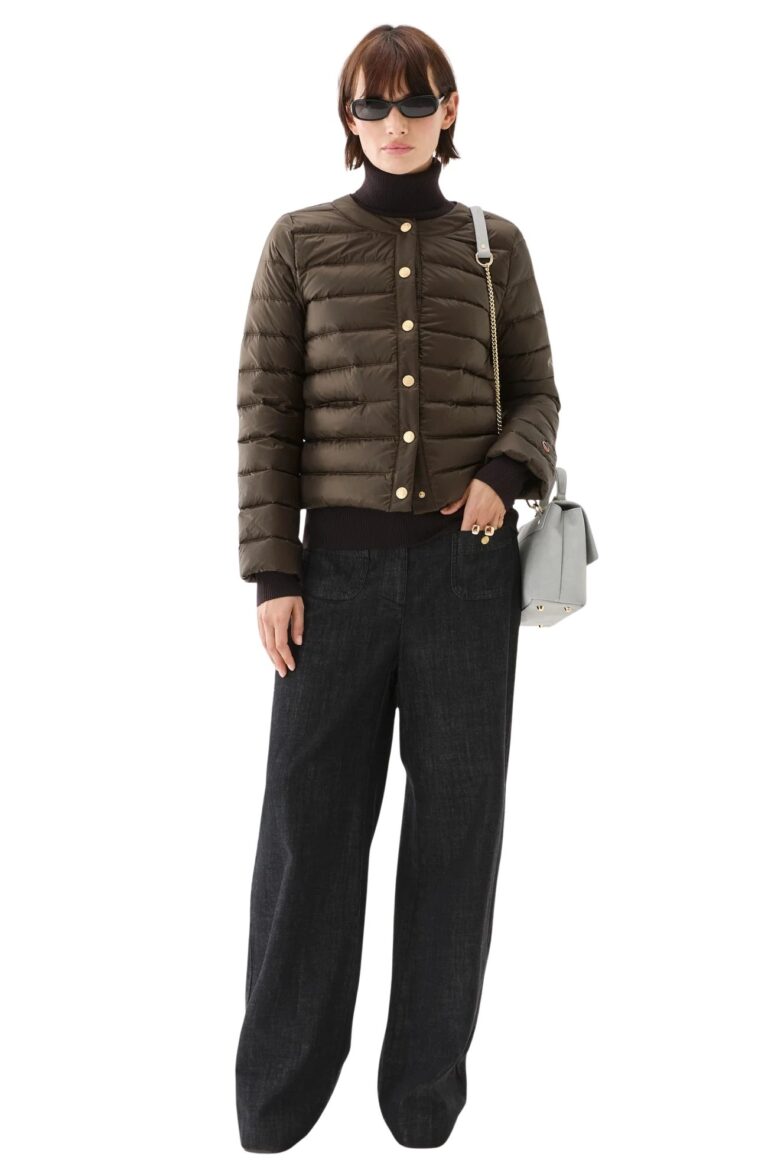indianadownjacketbrownandpimtrousersblackdenimfront